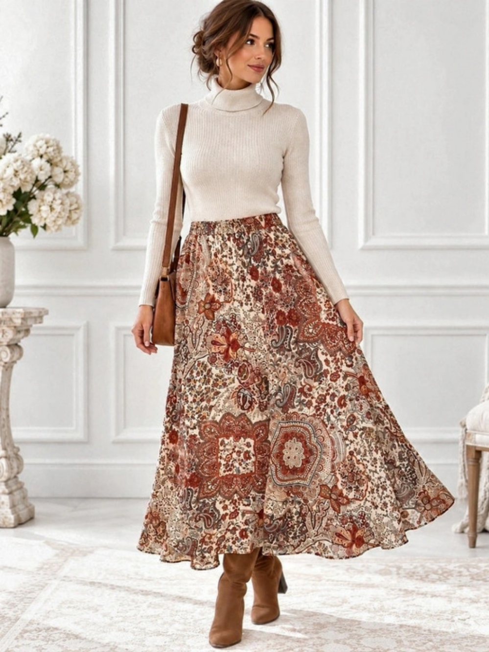 89th & Madison Boho Paisley Floral Maxi Skirt Fall Cottagecore | Size Medium